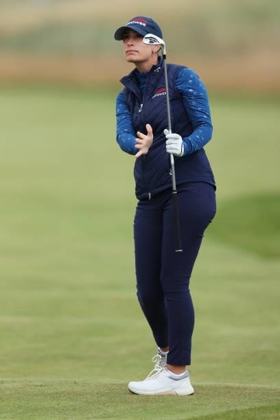 Cheyenne Knight of The United States plays her second shot on the sixth hole during Day One of the AIG Women's Open at Carnoustie Golf Links on...