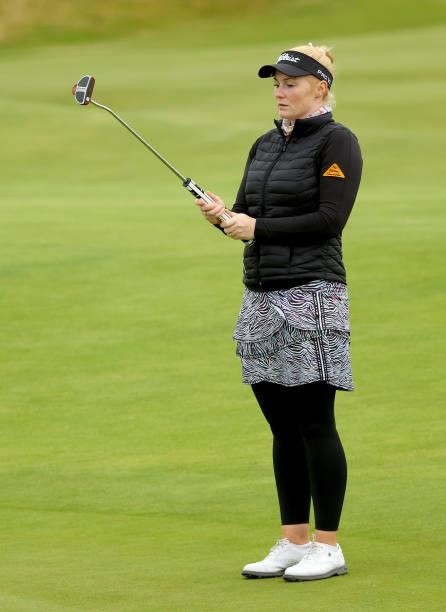 Kylie Henry of Scotland on the 15th green during the first round of the AIG Women's Open at Carnoustie Golf Links on August 19, 2021 in Carnoustie,...