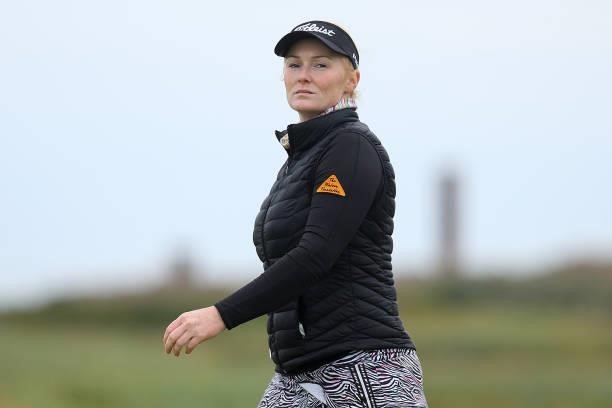 Kylie Henry of Scotland looks on during Day One of the AIG Women's Open at Carnoustie Golf Links on August 19, 2021 in Carnoustie, Scotland.