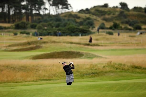 Kylie Henry of Scotland plays a shot during Day One of the AIG Women's Open at Carnoustie Golf Links on August 19, 2021 in Carnoustie, Scotland.