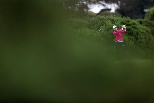 Sung Hyun Park of South Korea tees off on the ninth hole during Day One of the AIG Women's Open at Carnoustie Golf Links on August 19, 2021 in...