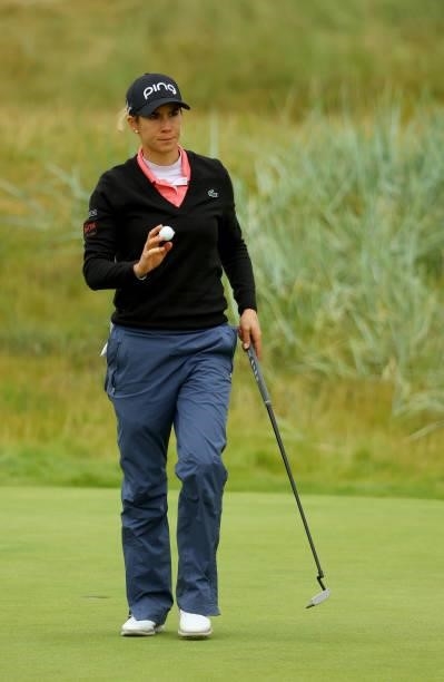 Azahara Munoz of Spain on the 14th hole during the first round of the AIG Women's Open at Carnoustie Golf Links on August 19, 2021 in Carnoustie,...