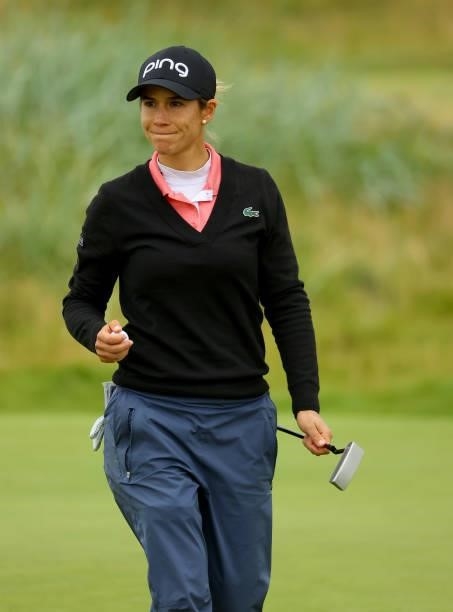 Azahara Munoz of Spain on the 14th hole during the first round of the AIG Women's Open at Carnoustie Golf Links on August 19, 2021 in Carnoustie,...