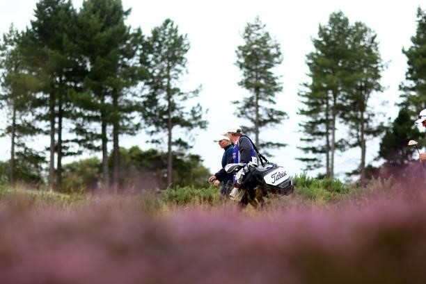 Nanna Koerstz Madsen of Denmark walks with a caddie on the twelfth hole during Day One of the AIG Women's Open at Carnoustie Golf Links on August 19,...