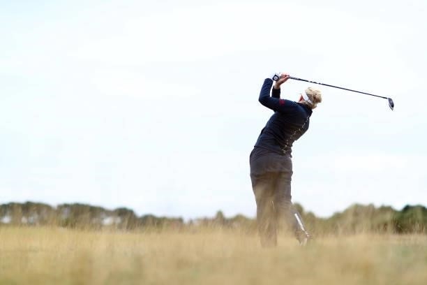 Nanna Koerstz Madsen of Denmark plays her second shot on the twelfth hole during Day One of the AIG Women's Open at Carnoustie Golf Links on August...