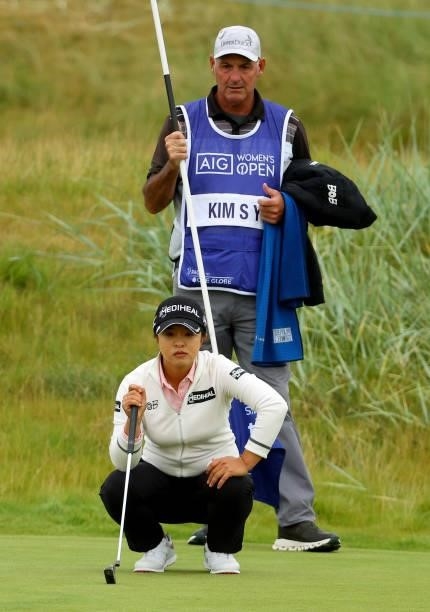 Sei Young Kim of South Korea lines up her putt on the 14th green during the first round of the AIG Women's Open at Carnoustie Golf Links on August...