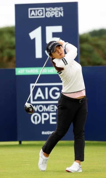 Sei Young Kim of South Korea on the 15th tee during the first round of the AIG Women's Open at Carnoustie Golf Links on August 19, 2021 in...