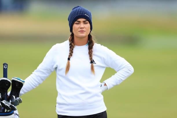 Annabel Dimmock of England looks on during Day One of the AIG Women's Open at Carnoustie Golf Links on August 19, 2021 in Carnoustie, Scotland.