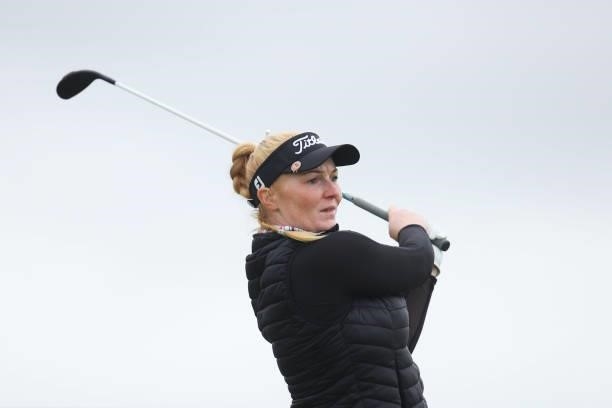 Kylie Henry of Scotland plays a shot during Day One of the AIG Women's Open at Carnoustie Golf Links on August 19, 2021 in Carnoustie, Scotland.