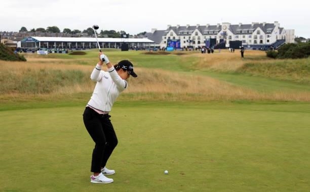 Sei Young Kim of South Korea on the 16th tee during the first round of the AIG Women's Open at Carnoustie Golf Links on August 19, 2021 in...
