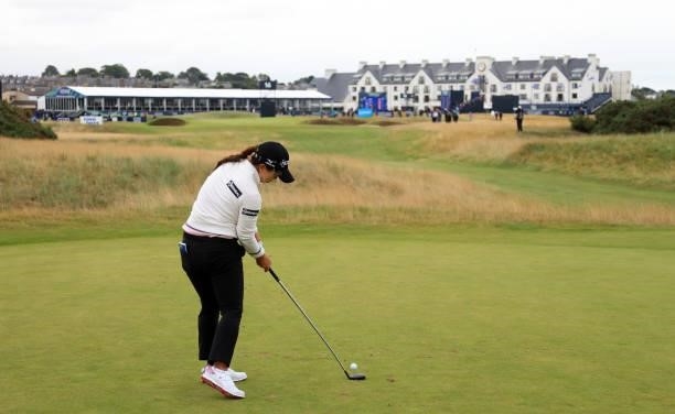 Sei Young Kim of South Korea on the 16th tee during the first round of the AIG Women's Open at Carnoustie Golf Links on August 19, 2021 in...