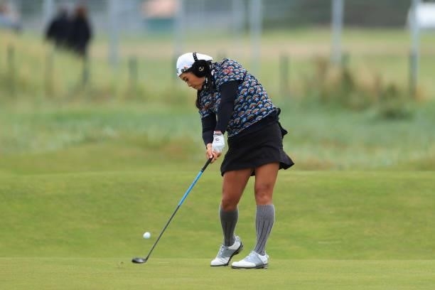 Christina Kim of the United States plays her second shot on the eighteenth hole during Day One of the AIG Women's Open at Carnoustie Golf Links on...