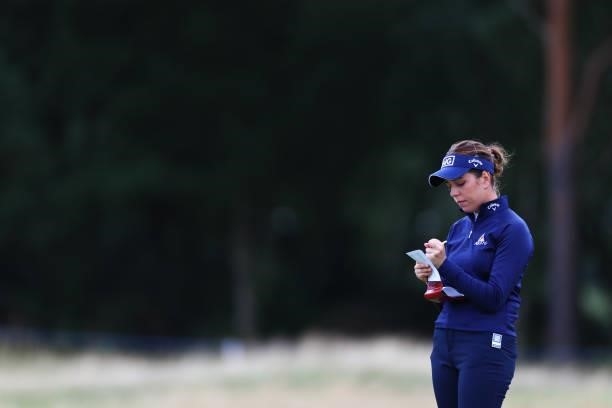 Georgia Hall of England prepares for her plays her second shot on the twelfth hole during Day One of the AIG Women's Open at Carnoustie Golf Links on...