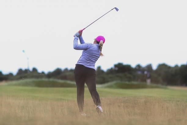Lauren Stephenson of The United States plays her second shot on the twelfth hole during Day One of the AIG Women's Open at Carnoustie Golf Links on...