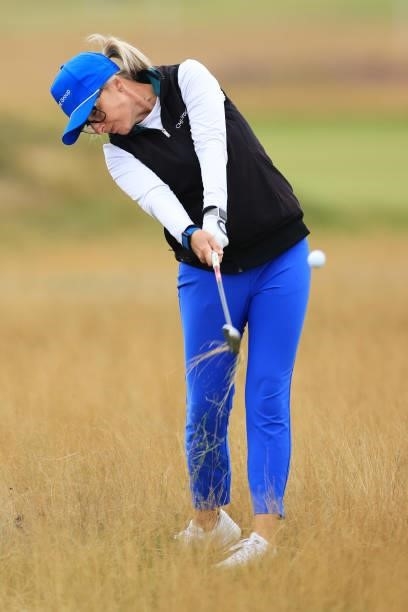 Sarah Kemp of Australia plays her second shot on the fourth hole during Day One of the AIG Women's Open at Carnoustie Golf Links on August 19, 2021...