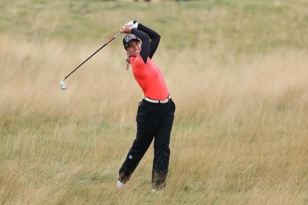 Sophia Popov of Germany plays her second shot on the fifteenth hole during Day One of the AIG Women's Open at Carnoustie Golf Links on August 19,...