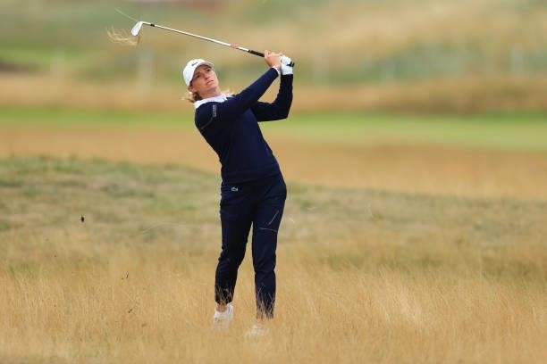Agathe Sauzon of France plays her second shot on the fourth hole during Day One of the AIG Women's Open at Carnoustie Golf Links on August 19, 2021...