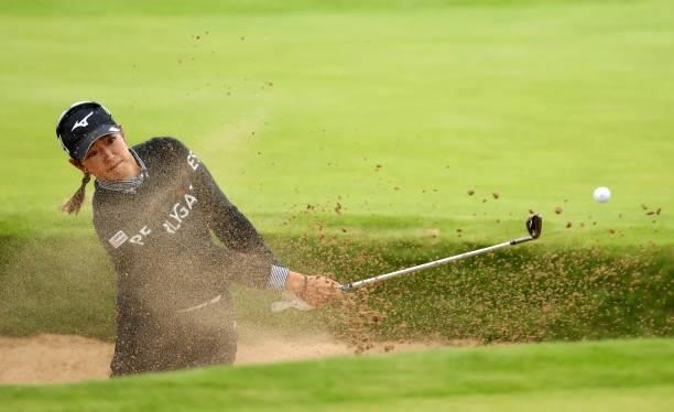 Erika Hara of Japan on plays her third shot on the 18th hole during the first round of the AIG Women's Open at Carnoustie Golf Links on August 19,...