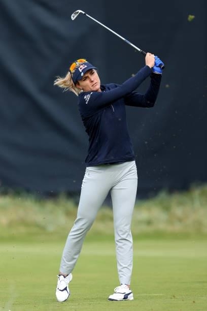 Lexi Thompson of The United States tees off on the seventeenth hole during Day One of the AIG Women's Open at Carnoustie Golf Links on August 19,...