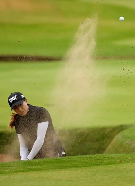 Jennifer Song of The United States plays her 4th shot on the 18th hole during the first round of the AIG Women's Open at Carnoustie Golf Links on...