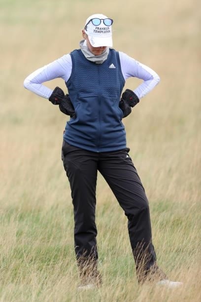 Jessica Korda of The United States prepares to play her second shot on the fifteenth hole during Day One of the AIG Women's Open at Carnoustie Golf...