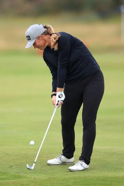 Marissa Steen of The United States plays her second shot on the fourth hole during Day One of the AIG Women's Open at Carnoustie Golf Links on August...