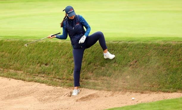 Cheyenne Knight of The United States plays her third shot on the 18th hole during the first round of the AIG Women's Open at Carnoustie Golf Links on...