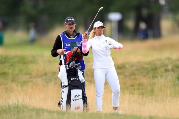 Maha Haddioui of Morocco prepares to play her second shot on the tenth hole during Day One of the AIG Women's Open at Carnoustie Golf Links on August...