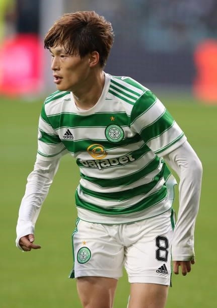 Kyogo Furuhashi of Celtic is seen in action during the UEFA Europa League Play-Offs Leg One match between Celtic FC and AZ Alkmaar at on August 18,...