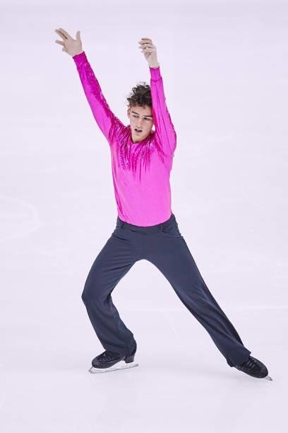 Jonathan Egyptson of Sweden competes in the Junior Men's Short Program during the ISU Junior Grand Prix of Figure Skating at Patinoire du Forum on...