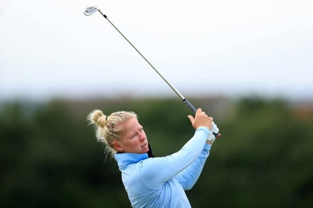 Nicole Broch Larsen of Denmark plays her second shot on the tenth hole during Day One of the AIG Women's Open at Carnoustie Golf Links on August 19,...