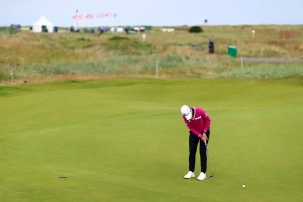 Sung Hyun Park of South Korea plays her third shot on the fifteenth hole during Day One of the AIG Women's Open at Carnoustie Golf Links on August...
