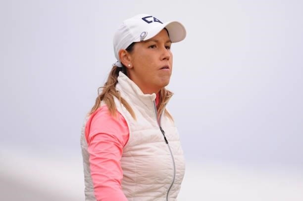 Whitney Hillier of Australia looks on after teeing off on the seventeenth hole during Day One of the AIG Women's Open at Carnoustie Golf Links on...