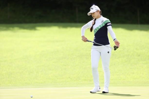 Asuka Kashiwabara of Japan putts on the 1st hole during the first round of the CAT Ladies at Daihakone Country Club on August 20, 2021 in Hakone,...