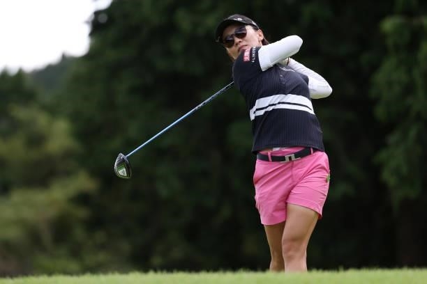 Teresa Lu of Taiwan hits her tee shot on the 2nd hole during the first round of the CAT Ladies at Daihakone Country Club on August 20, 2021 in...