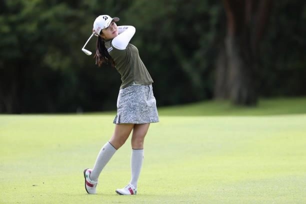 Kotone Hori of Japan hits her second shot on the 2nd hole during the first round of the CAT Ladies at Daihakone Country Club on August 20, 2021 in...