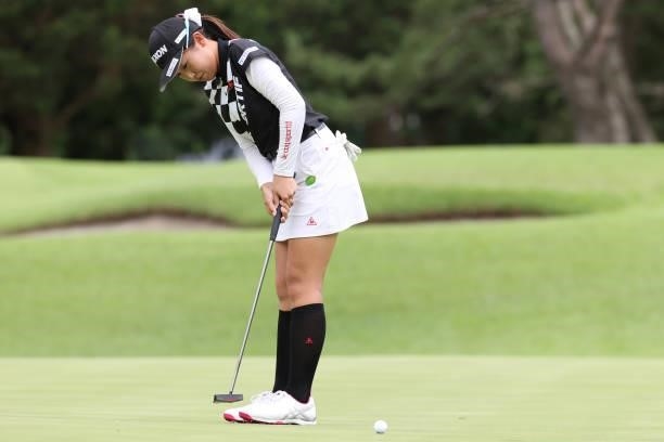 Nana Suganuma of Japan putts on the 6th hole during the first round of the CAT Ladies at Daihakone Country Club on August 20, 2021 in Hakone,...