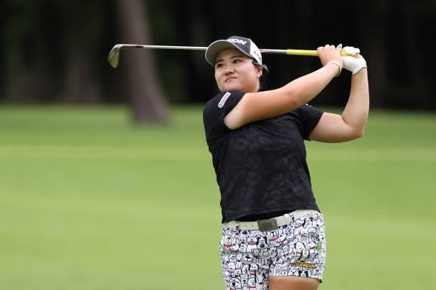 Anna Kono of Japan hits her second shot on the 6th hole during the first round of the CAT Ladies at Daihakone Country Club on August 20, 2021 in...