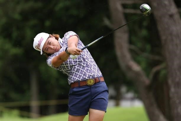 Nana Yamashiro of Japan hits her tee shot on the 6th hole during the first round of the CAT Ladies at Daihakone Country Club on August 20, 2021 in...