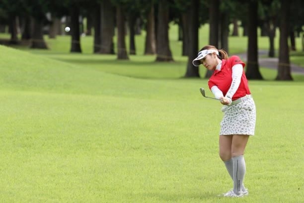 Ayano Yasuda of Japan chips onto the 4th green during the first round of the CAT Ladies at Daihakone Country Club on August 20, 2021 in Hakone,...