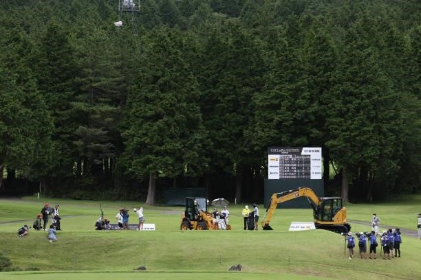 Mone Inami of Japan hits her tee shot on the 18th hole during the first round of the CAT Ladies at Daihakone Country Club on August 20, 2021 in...