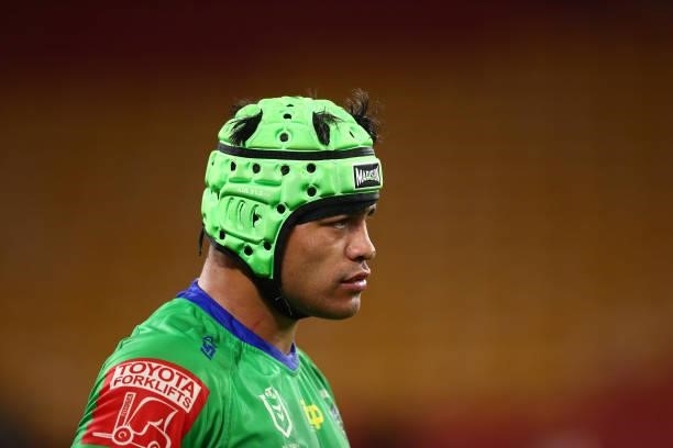 Matthew Timoko of the Raiders looks on during the round 23 NRL match between the Canberra Raiders and the Manly Sea Eagles at Suncorp Stadium, on...