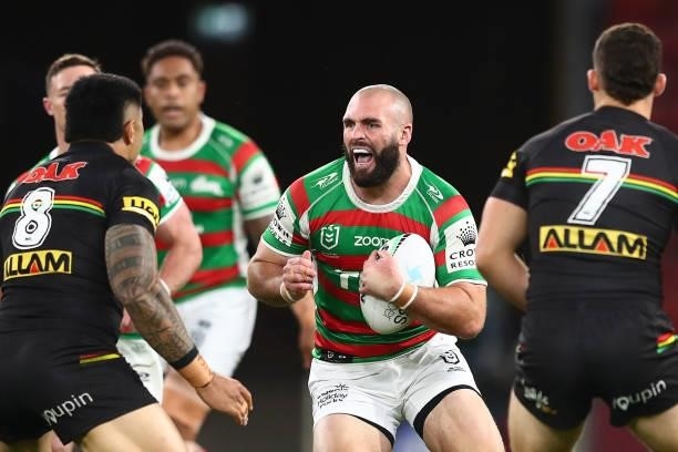 Mark Nicholls of the Rabbitohs in action during the round 23 NRL match between the Penrith Panthers and the South Sydney Rabbitohs at Suncorp...