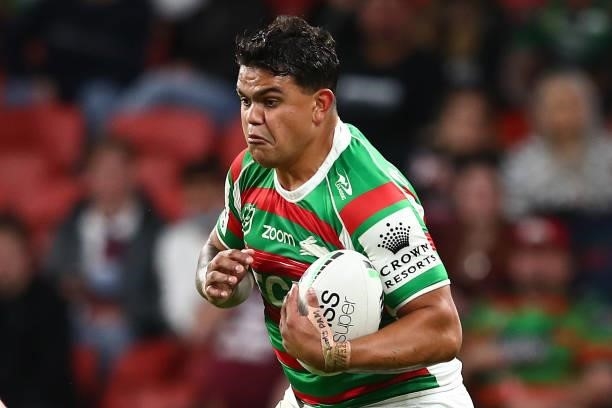 Latrell Mitchell of the Rabbitohs in action during the round 23 NRL match between the Penrith Panthers and the South Sydney Rabbitohs at Suncorp...
