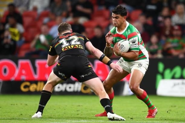 Latrell Mitchell of the Rabbitohs in action during the round 23 NRL match between the Penrith Panthers and the South Sydney Rabbitohs at Suncorp...