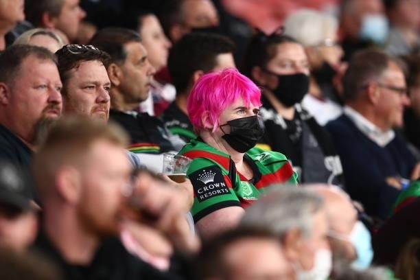 The crowd watches the round 23 NRL match between the Penrith Panthers and the South Sydney Rabbitohs at Suncorp Stadium, on August 20 in Brisbane,...