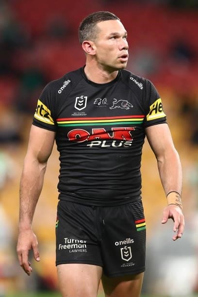 Brent Naden of the Panthers looks on during the round 23 NRL match between the Penrith Panthers and the South Sydney Rabbitohs at Suncorp Stadium, on...