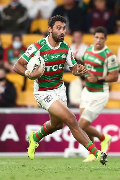 Alex Johnston of the Rabbitohs in action during the round 23 NRL match between the Penrith Panthers and the South Sydney Rabbitohs at Suncorp...