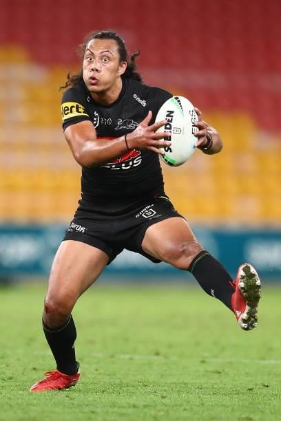 Jerome Luai of the Panthers in action during the round 23 NRL match between the Penrith Panthers and the South Sydney Rabbitohs at Suncorp Stadium,...