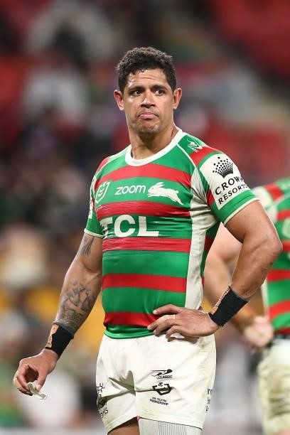 Dane Gagai of the Rabbitohs looks on during the round 23 NRL match between the Penrith Panthers and the South Sydney Rabbitohs at Suncorp Stadium, on...